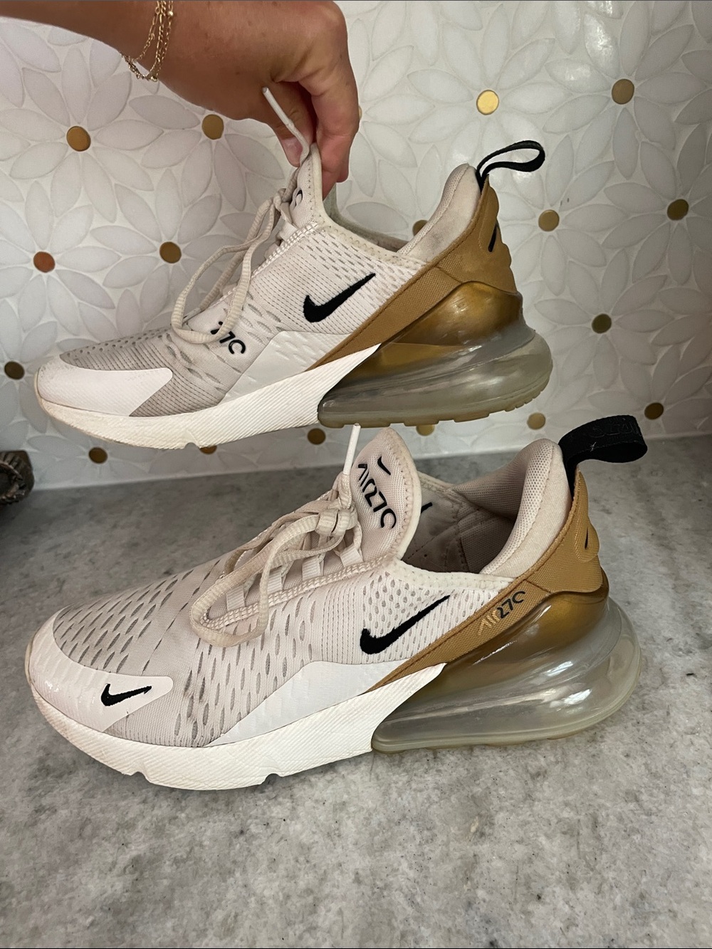 Nike Air Max 270 Beige with Gold Accents
